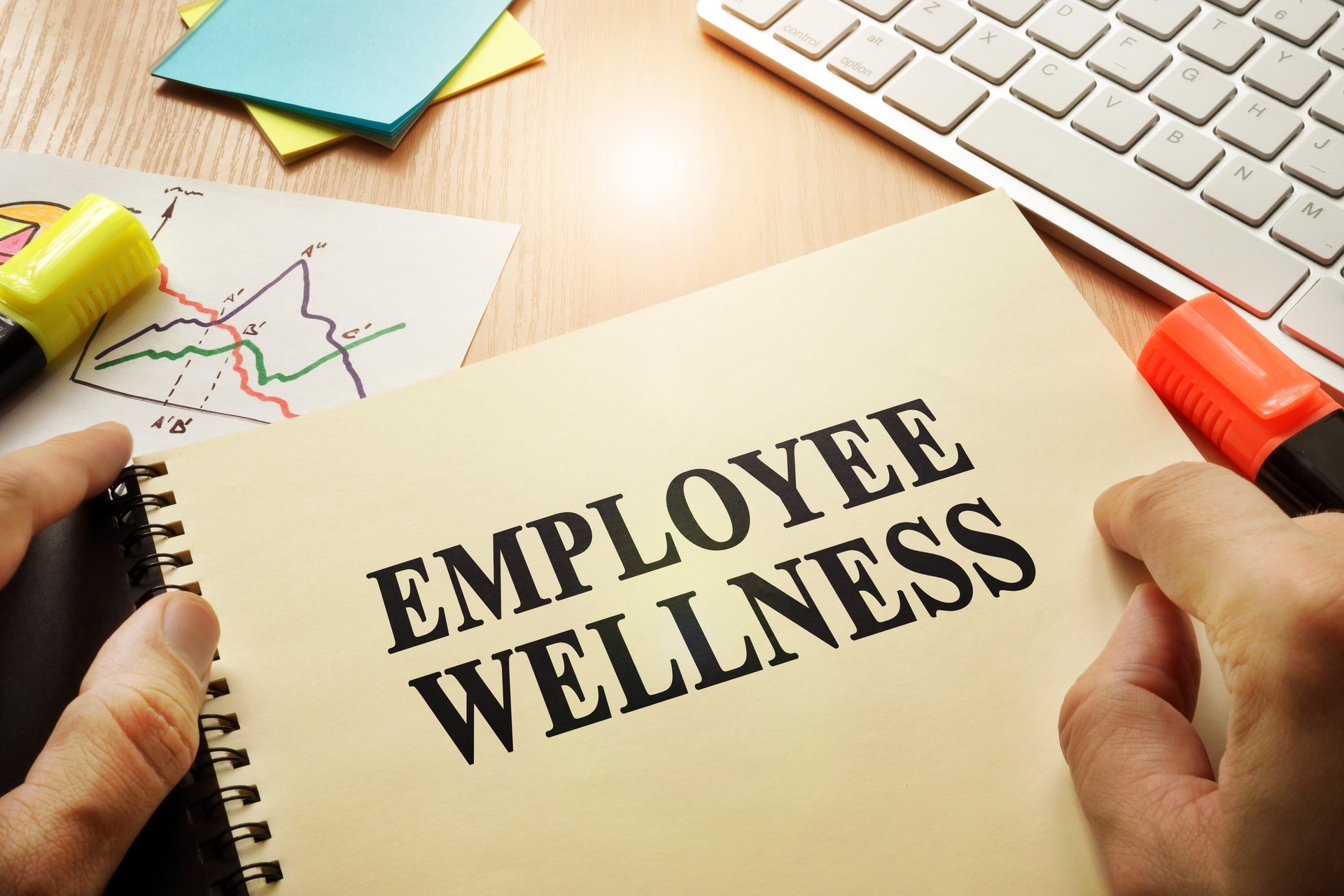 Hands holding documents with title Employee Wellness.